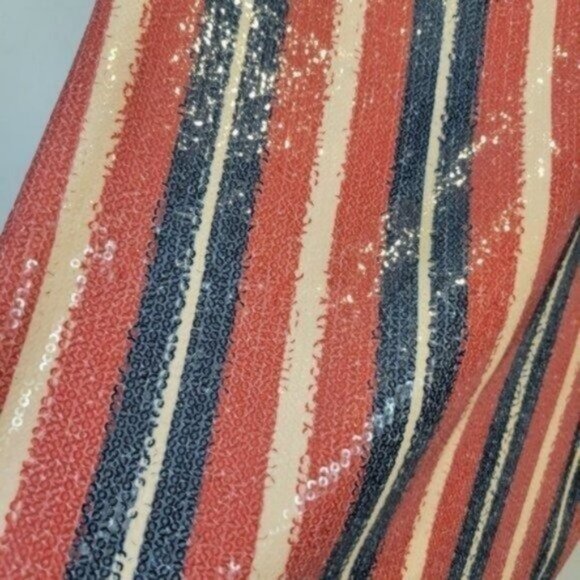 Zara Striped Sequin Lace Trim Tank Top Cami Red Blue Cream - Picture 4 of 8